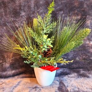 New exclusive Mixed Greenery Artificial Christmas Plant Arrangement in white pot
